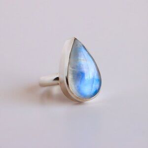 Pear Cut Moonstone Ring in Sterling Silver